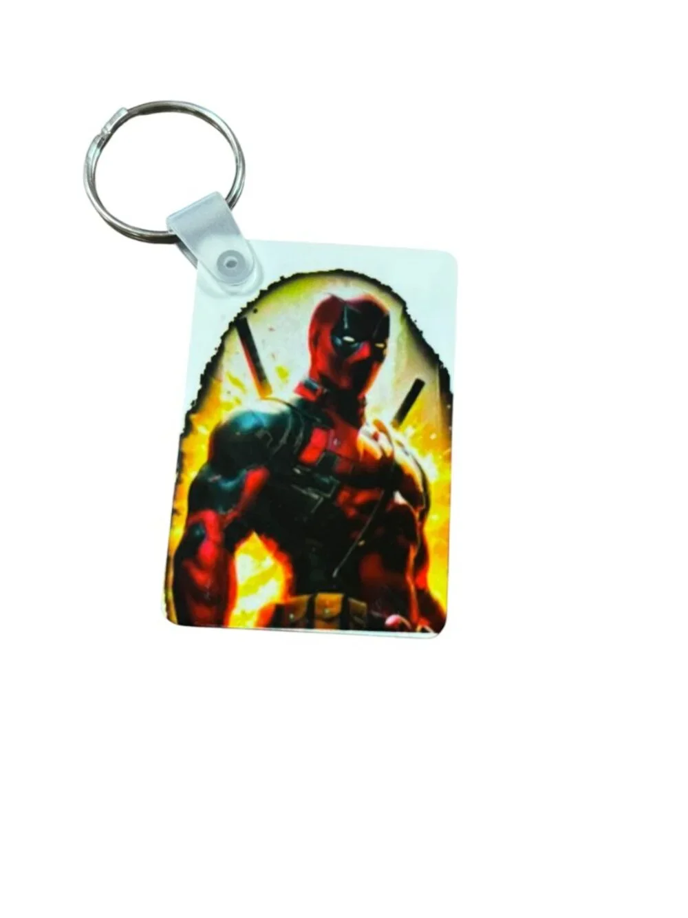 Deadpool Graphic Keychain, Rectangular MDF Superhero Theme, Colorful Print, Key
